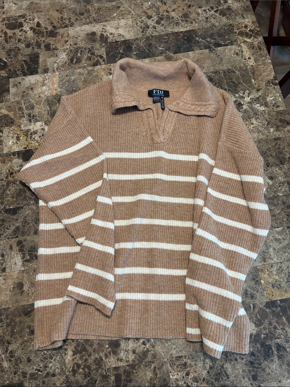 Woman’s Taupe & White Striped Knit Sweater